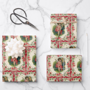Vintage Valentine's Day Victorian Cherub on Phone Wrapping Paper Sheet