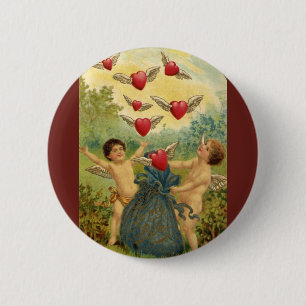 Vintage Valentine's Day, Victorian Cherubs Hearts 2 Inch Round Button