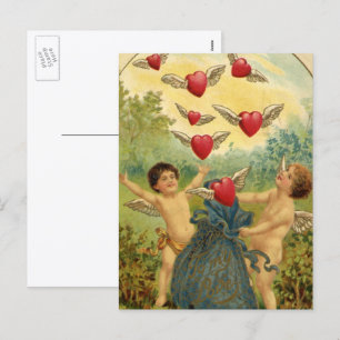 Vintage Valentine's Day, Victorian Cherubs Hearts Holiday Postcard
