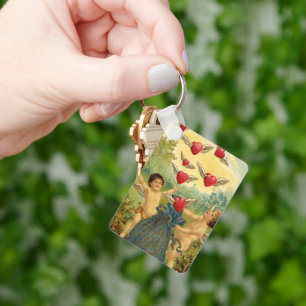 Vintage Valentine's Day, Victorian Cherubs Hearts Keychain