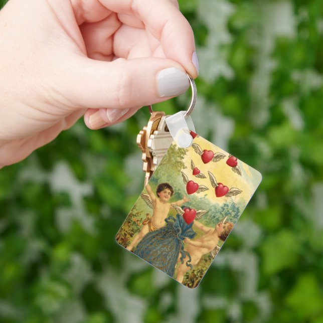 Vintage Valentine's Day, Victorian Cherubs Hearts Keychain (Hand)