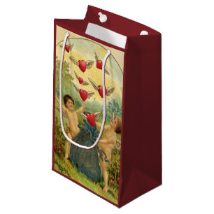 Vintage Valentine's Day, Victorian Cherubs Hearts Small Gift Bag