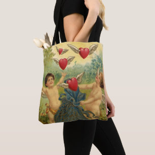Vintage Valentine's Day, Victorian Cherubs Hearts Tote Bag