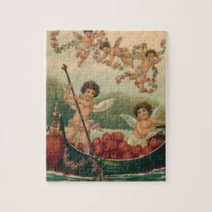Vintage Valentine's Day, Victorian Cherubs in Boat Jigsaw Puzzle