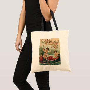 Vintage Valentine's Day, Victorian Cherubs in Boat Tote Bag