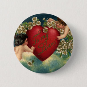 Vintage Valentines Day Victorian Cherubs in Heaven 2 Inch Round Button