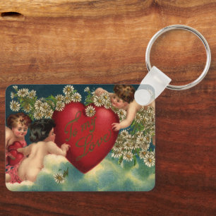 Vintage Valentines Day Victorian Cherubs in Heaven Keychain