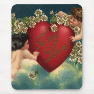 Vintage Valentines Day Victorian Cherubs in Heaven Mouse Pad