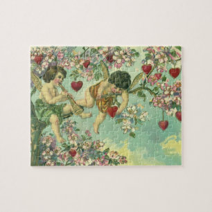 Vintage Valentines Day Victorian Cupids Heart Tree Jigsaw Puzzle