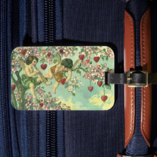 Vintage Valentines Day Victorian Cupids Heart Tree Luggage Tag