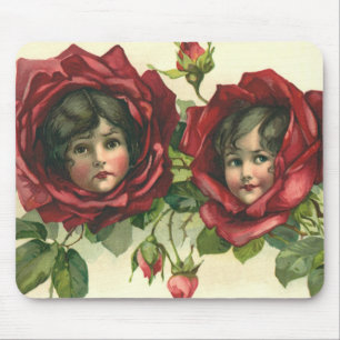 Vintage Valentine's Day, Victorian Faces in Roses Mouse Pad