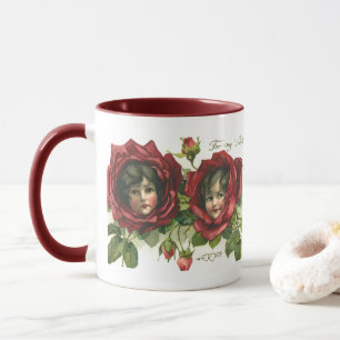 Vintage Valentine's Day, Victorian Faces in Roses Mug