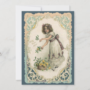 Vintage Valentine's Day, Victorian Girl with Roses Holiday Card
