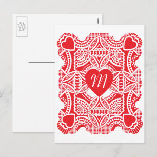 Vintage Valentine's Day, Victorian Hearts Die Cut Holiday Postcard