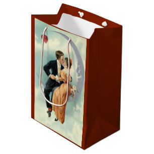 Vintage Valentine's Day Victorian Kiss on the Moon Medium Gift Bag