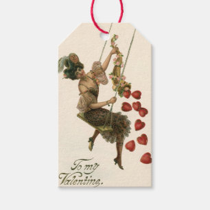 Vintage Valentine's Day, Victorian Lady on a Swing Gift Tags