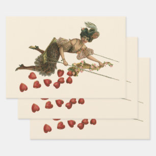 Vintage Valentine's Day, Victorian Lady on a Swing Wrapping Paper Sheet