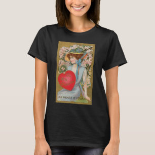 Vintage Valentines Day, Victorian Lady with Heart T-Shirt