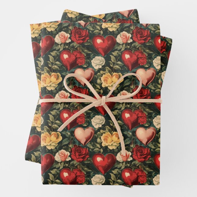 Vintage Valentine's Day Wrapping Paper (In situ)