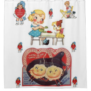 vintage valentines eggs red white showercurtain