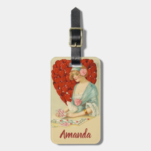 Vintage Valentines Red Heart luggage tag
