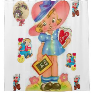 vintage valentines red white showercurtain