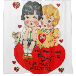 vintage valentines red white showercurtain