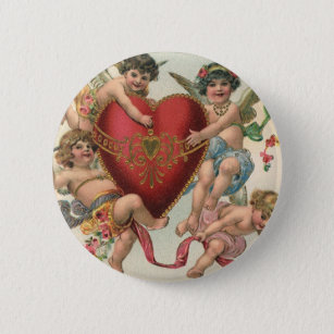 Vintage Valentines, Victorian Angels Cherubs Heart 2 Inch Round Button
