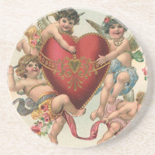Vintage Valentines, Victorian Angels Cherubs Heart Coaster