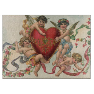 Vintage Valentines, Victorian Angels Cherubs Heart Cutting Board