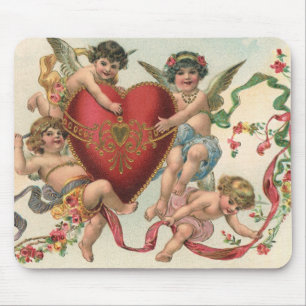 Vintage Valentines, Victorian Angels Cherubs Heart Mouse Pad