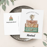 Vintage Valise | Custom City Postcard<br><div class="desc">Send greetings from any city,  country or destination with our travel themed postcard featuring a stack of vintage illustrated suitcases topped with a spinning globe. "Greetings from [your city]" appears in serif and brush lettering. Add another custom headline to the back.</div>