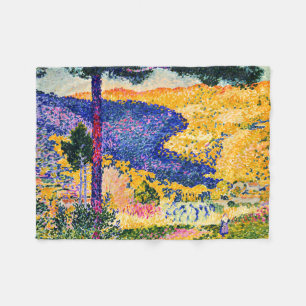 Vintage Valley with Fir painting Fleece Blanket