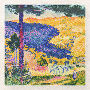 Vintage Valley with Fir painting Glass Coaster