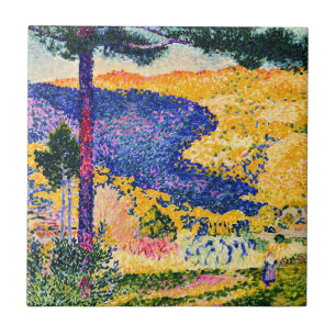 Vintage Valley with Fir painting Tile