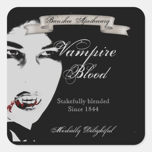 Vintage Vampire Blood Halloween Bottle Stickers (Front)