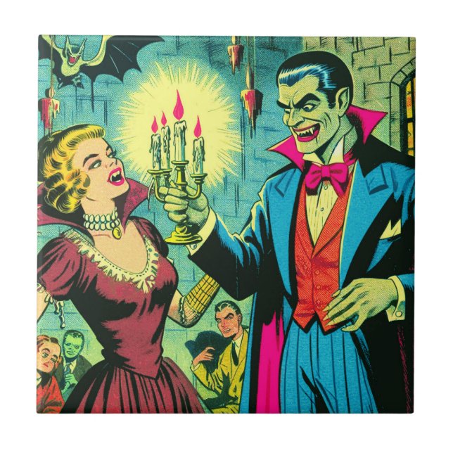Vintage Vampire Horror Comics Tile (Front)