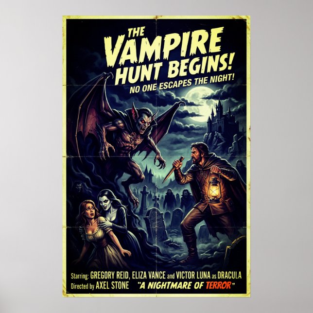 Vintage Vampire Hunt Poster Gothic Horror Wall Art (Front)