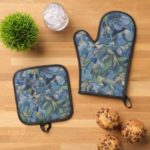 Vintage Van Gogh Irises Oven Mitt & Pot Holder Set