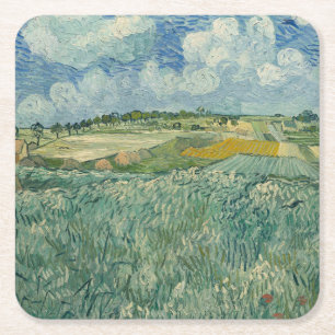 Vintage Van Gogh Plain at Auvers With Rain Clouds Square Paper Coaster