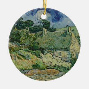 Vintage Van Gogh Thatched Cottages At Cordeville Ceramic Ornament