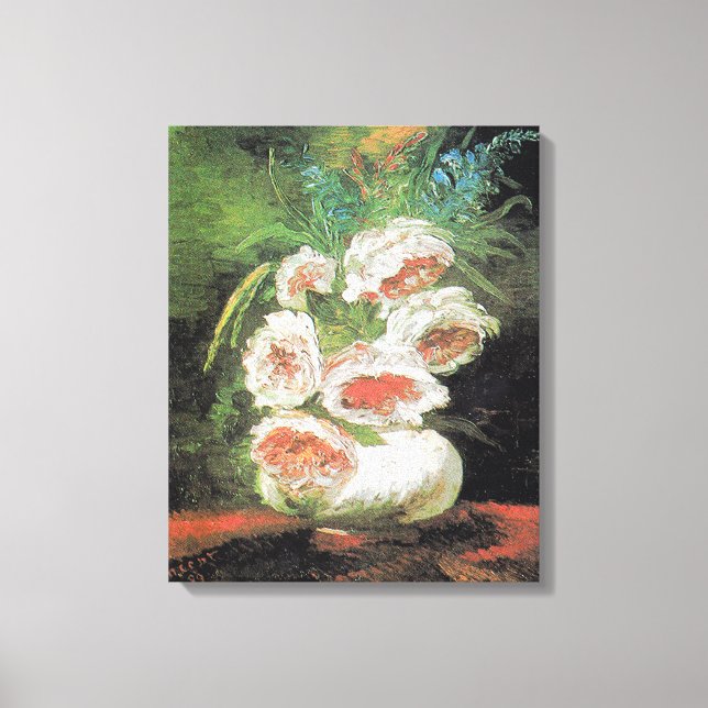Vintage Van Gogh Vase of Peonies   Canvas Print (Front)