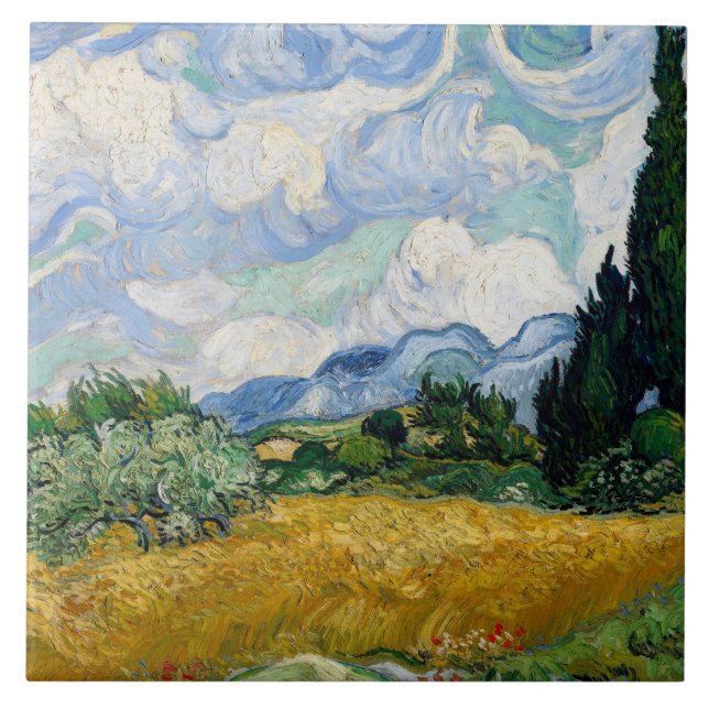 Vintage Van Gogh Wheat Field with Cypresses Tile (Front)
