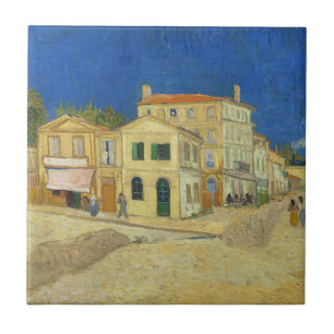 Vintage Van Gogh Yellow House Blue Sky Painting Tile