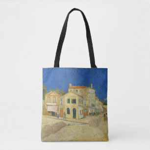 Vintage Van Gogh Yellow House Blue Sky Painting Tote Bag