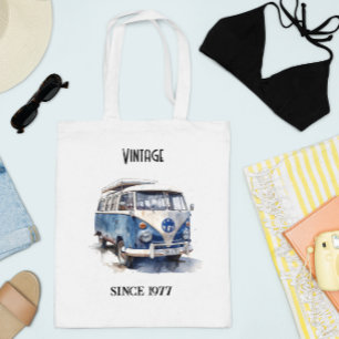 Vintage Van in Delft Blue customizable Tote Bag