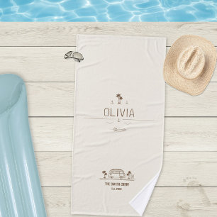 Vintage Van Life Coastal Sand Beach Surfer Bath Towel