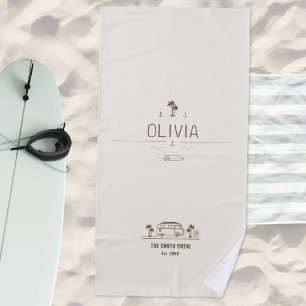 Vintage Van Life Coastal Sand Beach Surfer Towel