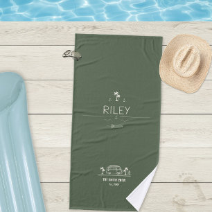Vintage Van Life Olive Green Outdoor Surfer Bath Towel