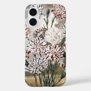 Vintage Variegated Carnation Flowers with Grey Sky iPhone 16 Case